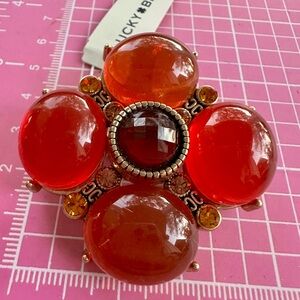 Lucky Brand Red and Orange Gemstone Brooch / pendant gold tone